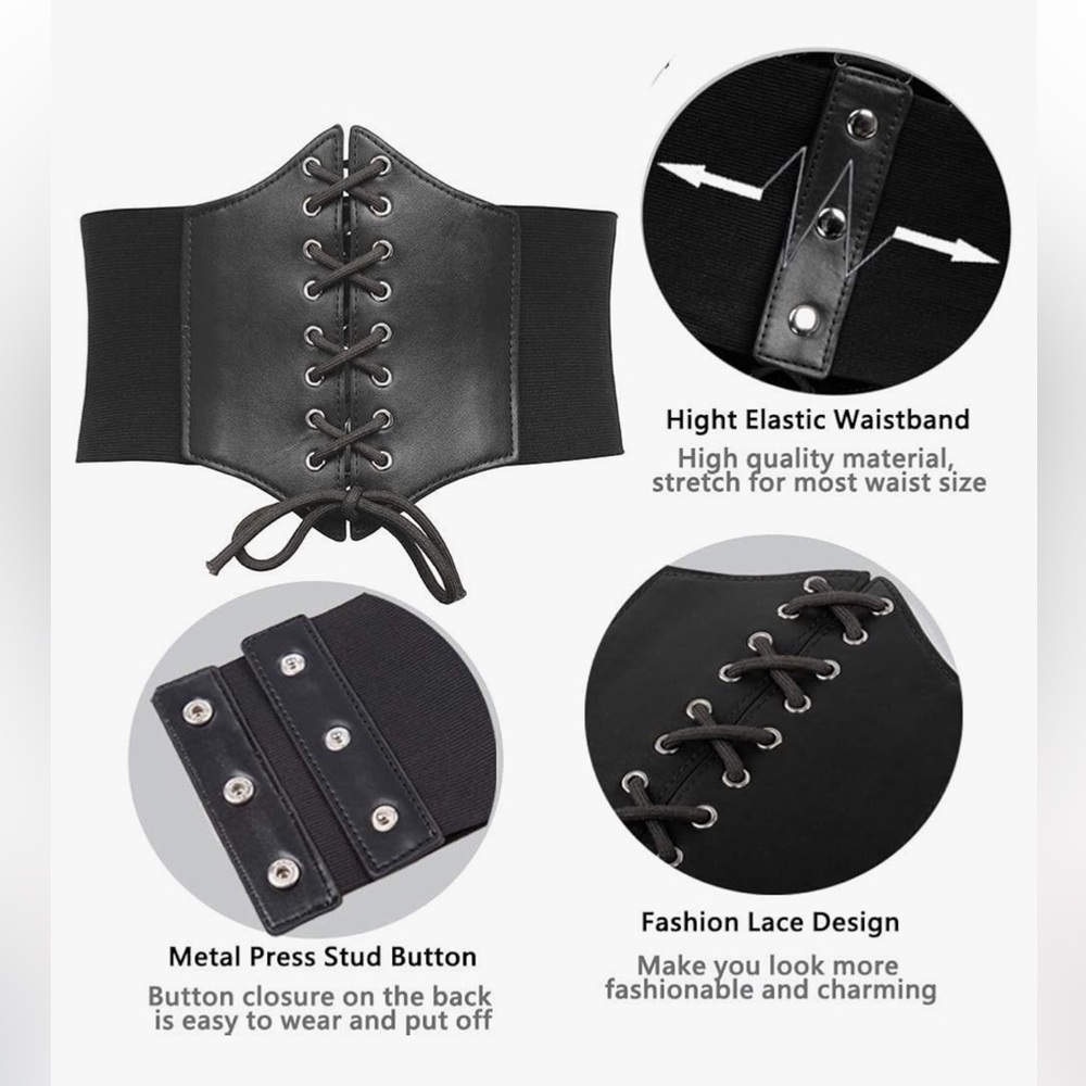 Black corset with snap back, tie in front, shapewear